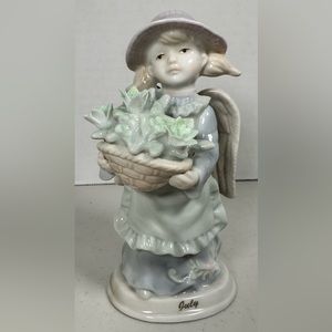 Vintage Russ “July” porcelain figurine, girl angel with flower basket. #15417
